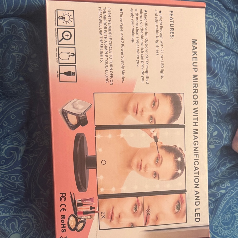 LED Makeup Mirror with Magnification - Black